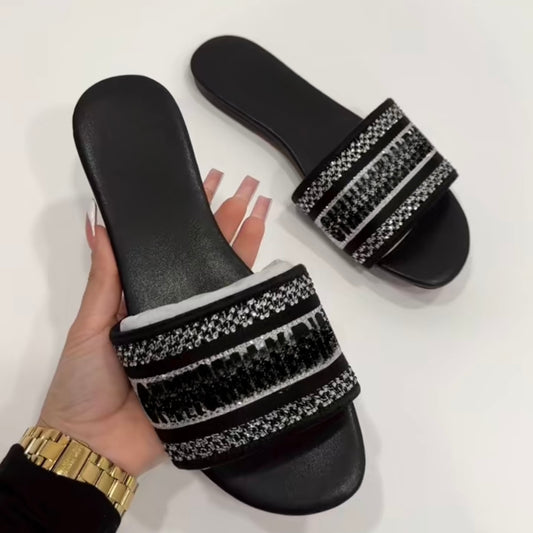 Black Rhinestone Flats