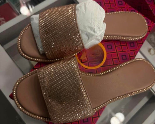 TB beige sparkly slides